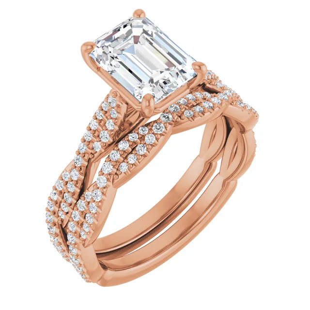 Emerald Rose Gold Twist Style Engagement Ring 