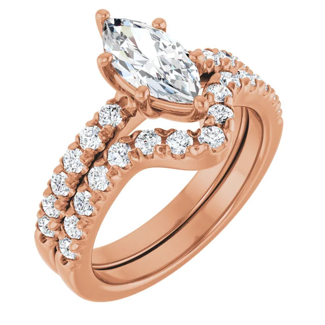 Marquise Six Claw Pave Rose Gold Engagement Ring 