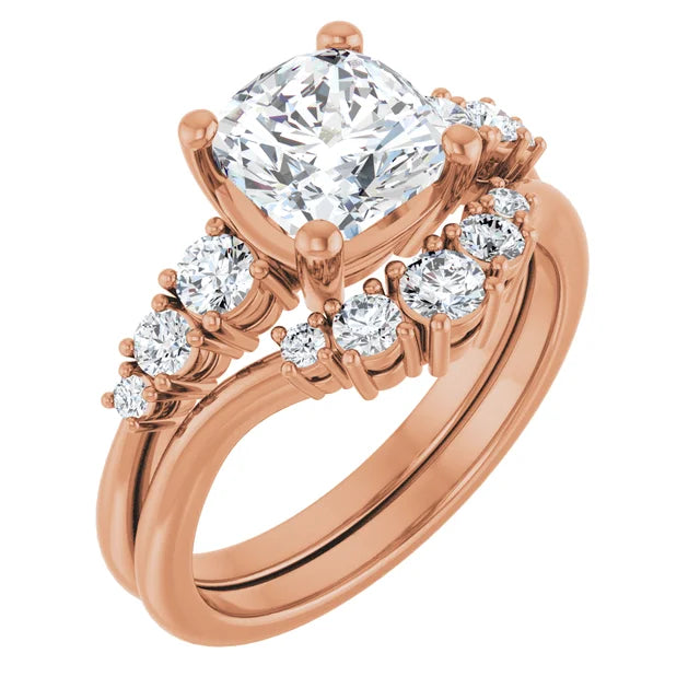 Cushion Rose Gold Multi Stone Accent Style Engagement Ring