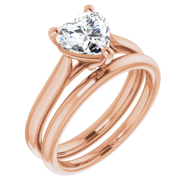 Three Claw Rose Gold Heart Solitaire Engagement Ring