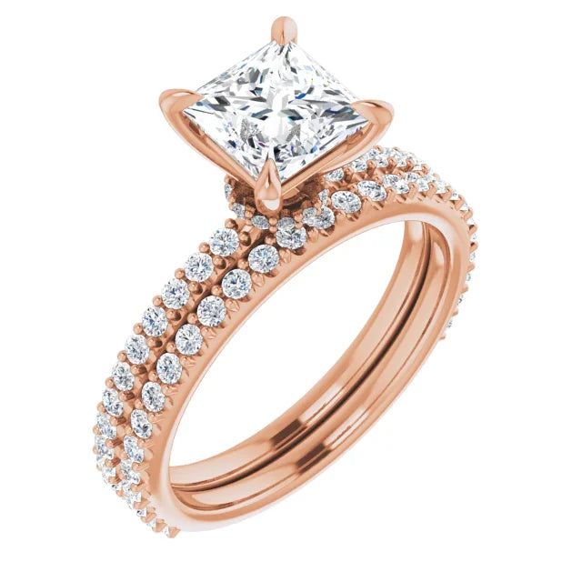 Princess Rose Gold Claw Set Style Engagement Ring 