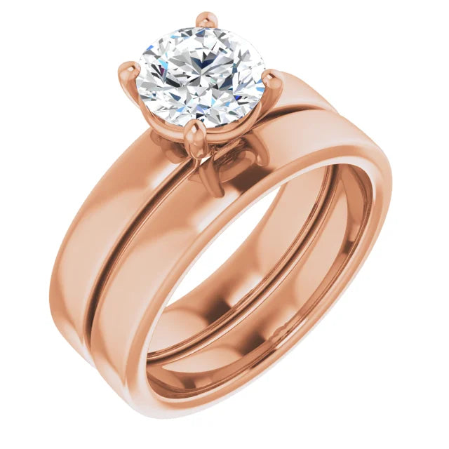 Round Brilliant Rose Gold Wide Band Solitaire Engagement Ring