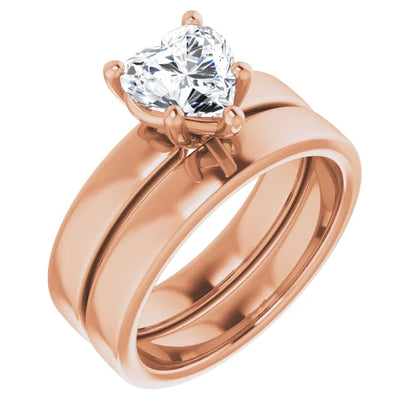 Heart Rose Gold Wide Band Solitaire Engagement Ring