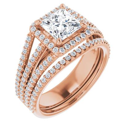 Princess Rose Gold Halo Style Engagement Ring