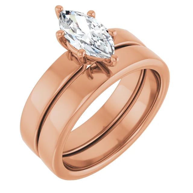 Marquise Rose Gold Wide Band Solitaire Engagement Ring