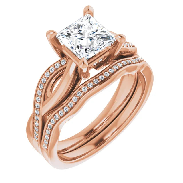 Princess Rose Gold Claw Set Twist Style Engagement Ring 
