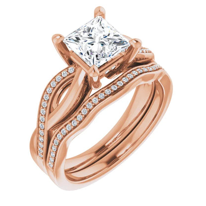 Princess Rose Gold Claw Set Twist Style Engagement Ring 