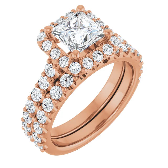 Princess Halo Rose Gold Style Engagement Ring