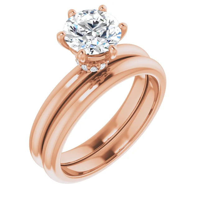 Round Brilliant Cut Rose Gold Low Hidden Halo Solitaire Engagement Ring