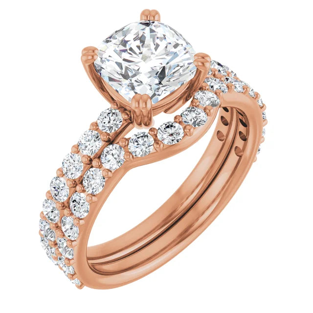 Cushion Rose Gold Claw Set Style Engagement Ring 