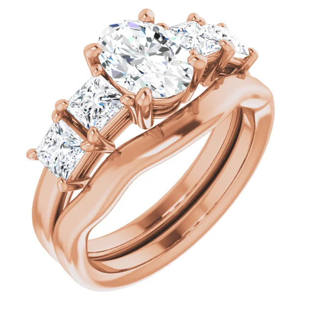 Oval Rose Gold Multi Stone Accent Style Engagement Ring