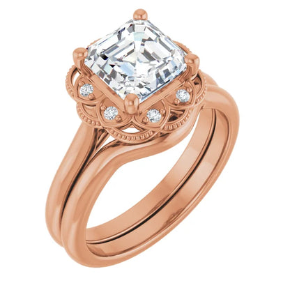 Asscher Rose Gold Antique Inspired Design Engagement Ring