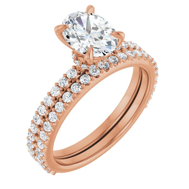 Oval Rose Gold Claw Set Style Engagement Ring 