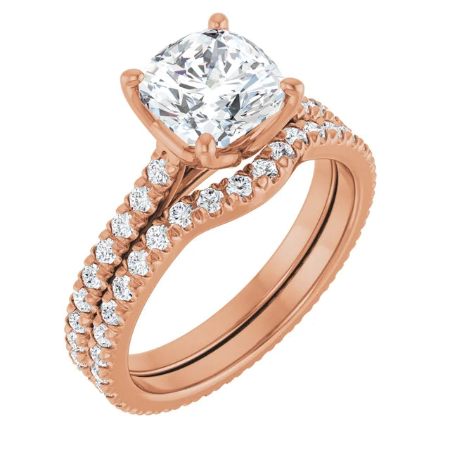 Cushion Rose Gold Claw Set Eternity Style Engagement Ring