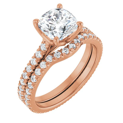 Cushion Rose Gold Claw Set Eternity Style Engagement Ring