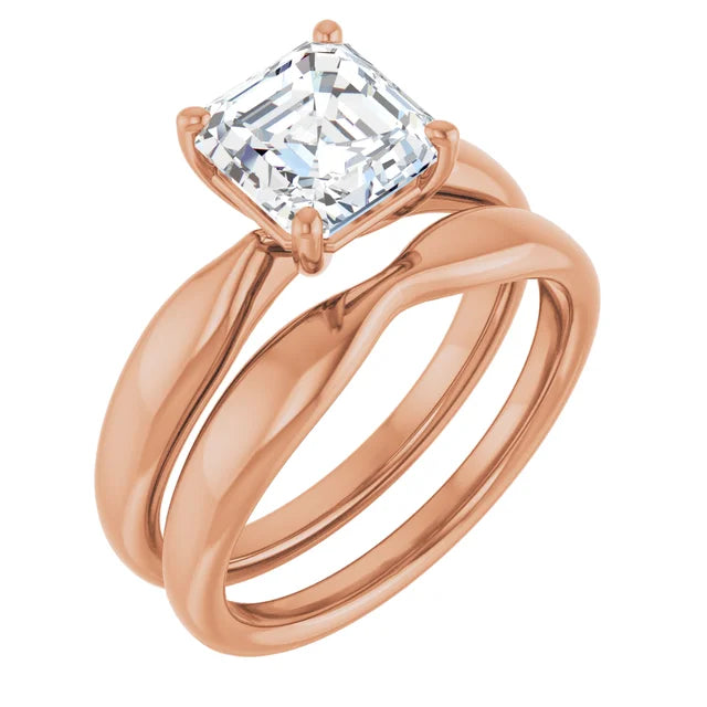 Asscher Rose Gold Knife Edge Solitaire Engagement Ring