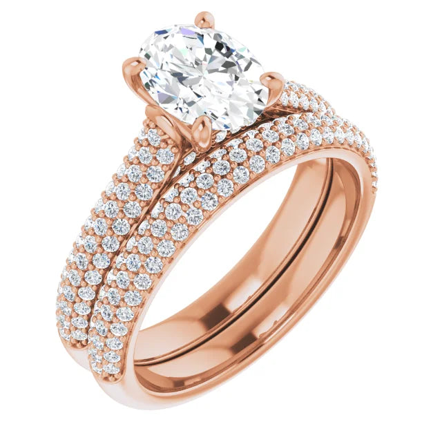 Oval Rose Gold Pave Lab Diamond Engagement Ring 