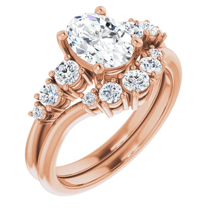 Oval Rose Gold Multi Stone Accent Style Engagement Ring