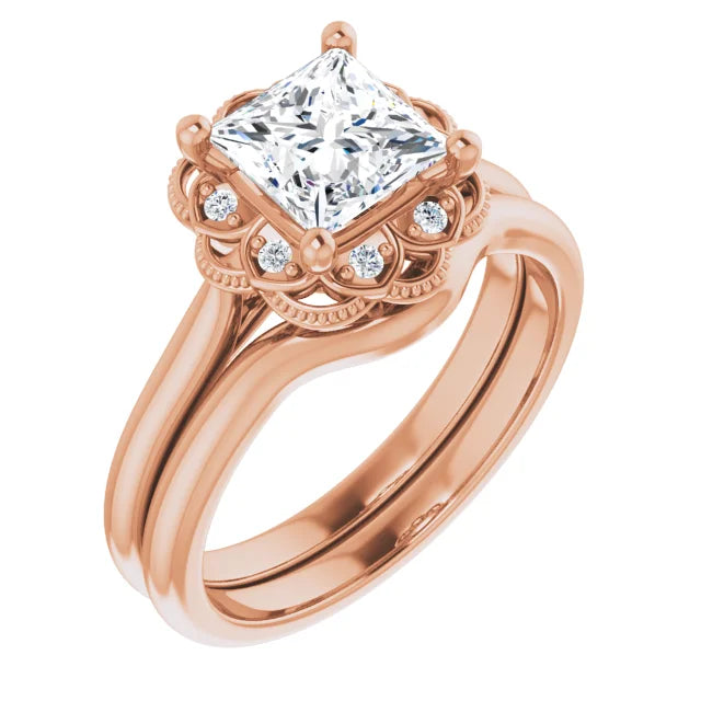 Princess Rose Gold Antique Inspired Design Engagement Ring