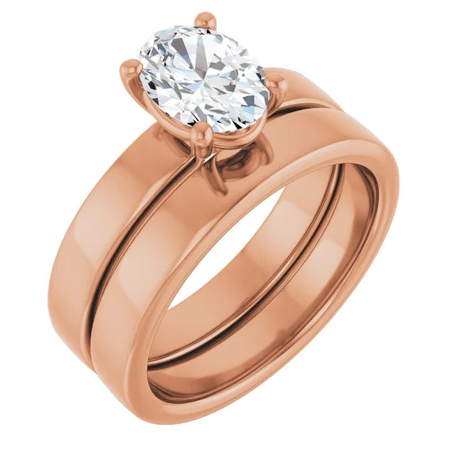 Oval Rose Gold Wide Band Solitaire Engagement Ring