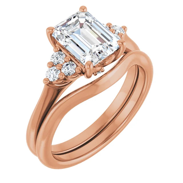 Emerald Rose Gold Antique Inspired Design Engagement Ring