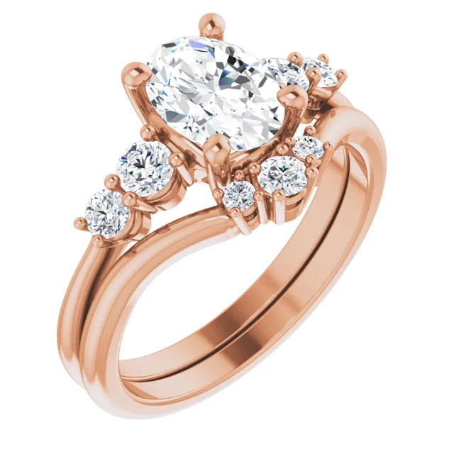 Oval Rose Gold Multi Stone Accent Style Engagement Ring