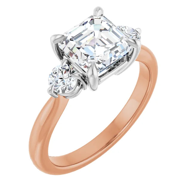 Asscher White & Rose Gold Accent Engagement Ring
