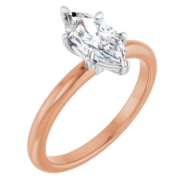 Marquise White & Rose Gold Solitaire Engagement Ring