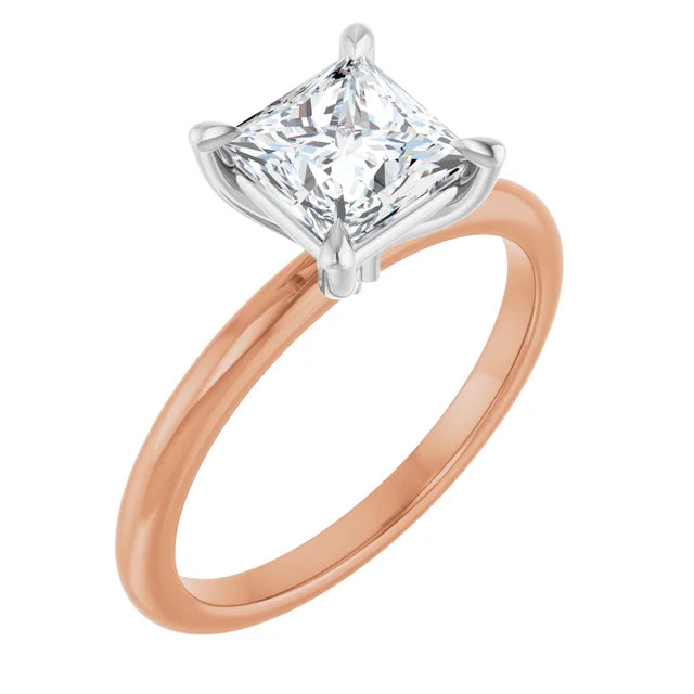 Princess White & Rose Gold Solitaire Engagement Ring