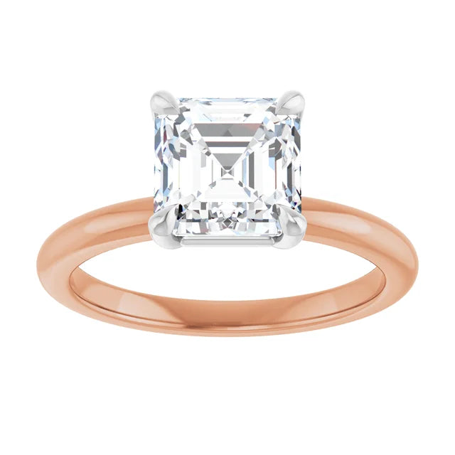 Asscher White & Rose Gold Solitaire Engagement Ring