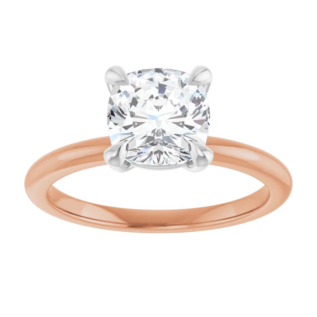 Cushion White & Rose Gold Solitaire Engagement Ring