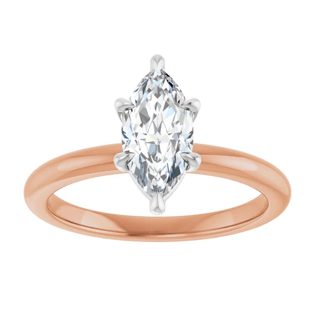 Marquise White & Rose Gold Solitaire Engagement Ring