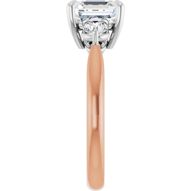 Asscher White & Rose Gold Accent Engagement Ring