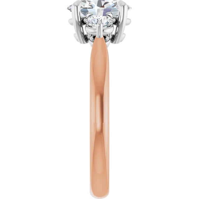 Oval White & Rose Gold Accent Engagement Ring