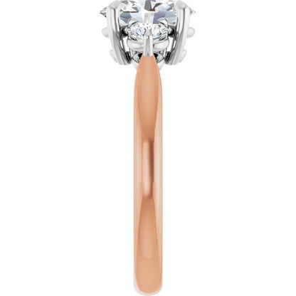Oval White & Rose Gold Accent Engagement Ring