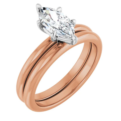 Marquise White & Rose Gold Solitaire Engagement Ring