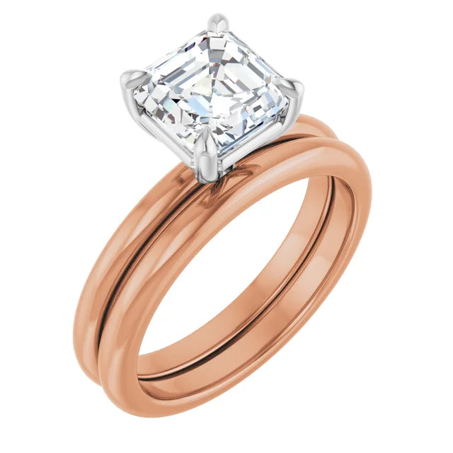 Asscher White & Rose Gold Solitaire Engagement Ring
