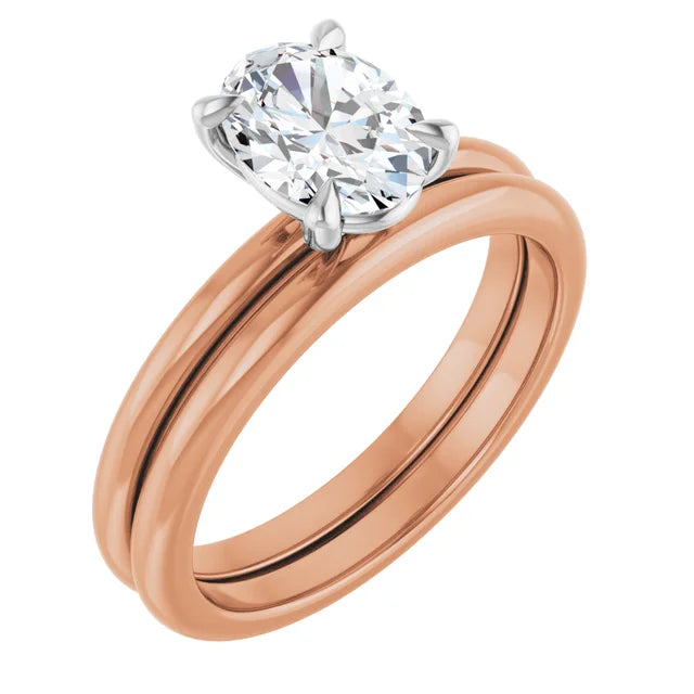 Oval White & Rose Gold Solitaire Engagement Ring