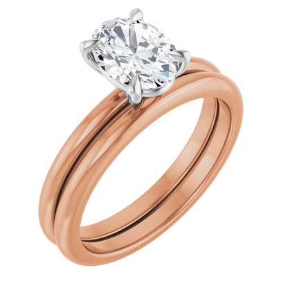 Oval White & Rose Gold Solitaire Engagement Ring