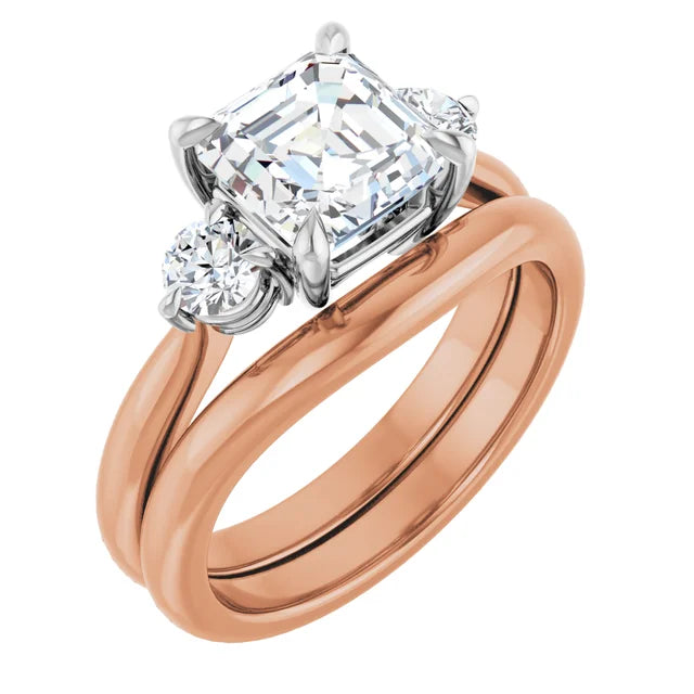 Asscher White & Rose Gold Accent Engagement Ring