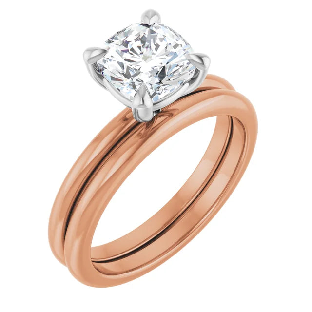 Cushion White & Rose Gold Solitaire Engagement Ring