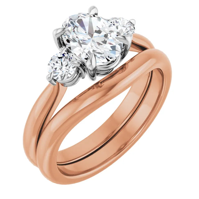 Oval White & Rose Gold Accent Engagement Ring