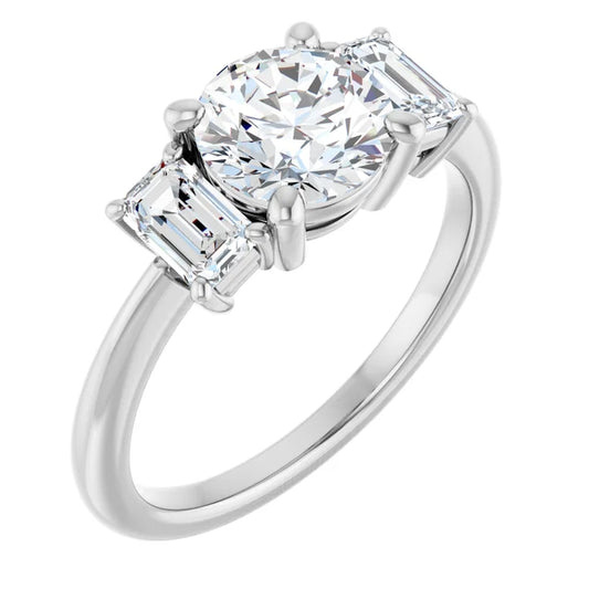 Round Brilliant White Gold Tri Stone Lab Diamond Engagement Ring