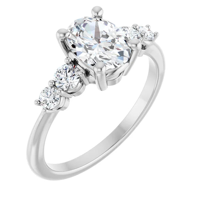 Oval White Gold Multi Stone Accent Style Engagement Ring