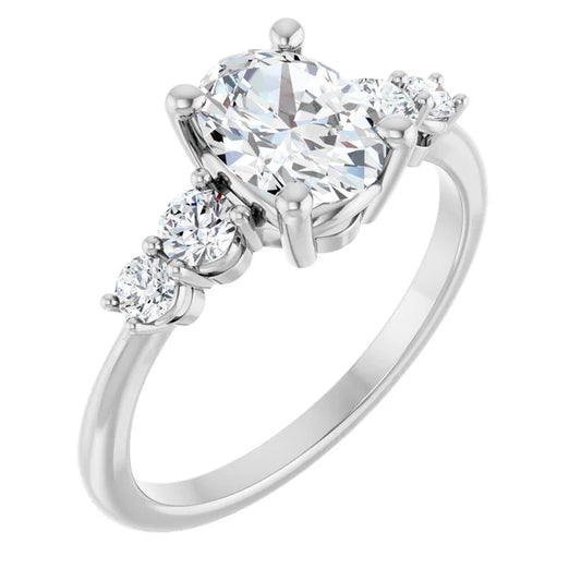 Oval White Gold Multi Stone Accent Style Engagement Ring