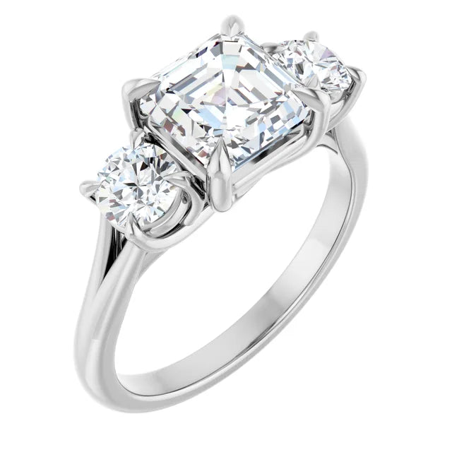 Asscher White Gold Accent Engagement Ring