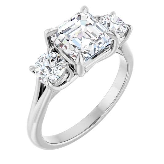 Asscher White Gold Accent Engagement Ring