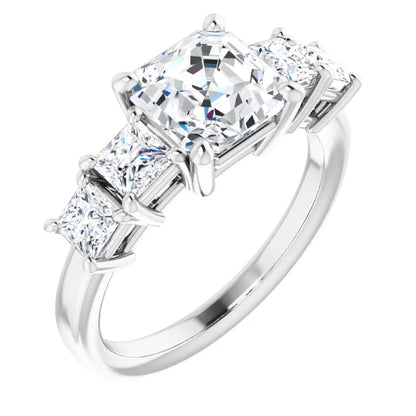 Asscher White Gold Multi Stone Accent Style Engagement Ring