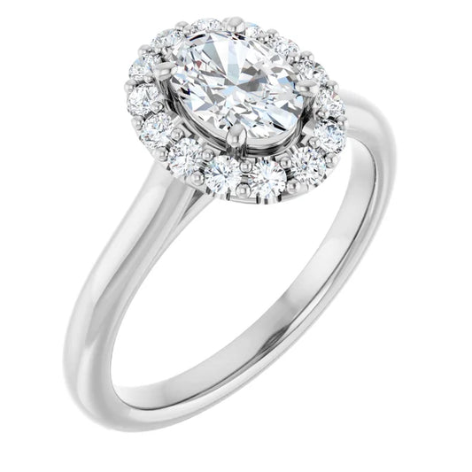 Oval Halo Solitaire White Gold Lab Diamond Engagement Ring 
