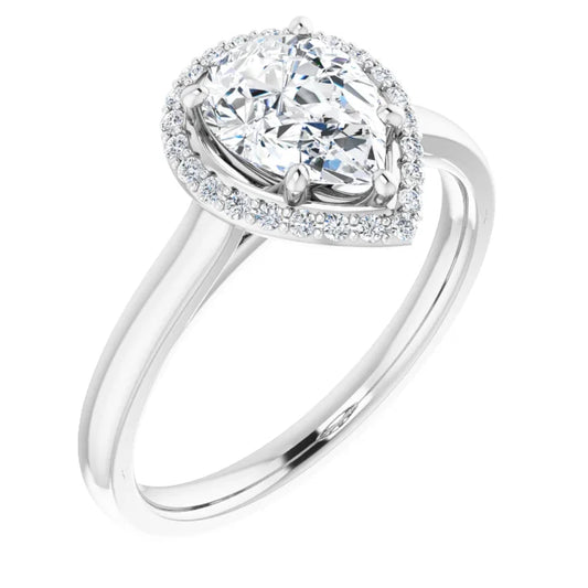 Pear Halo Solitaire Lab Diamond Engagement Ring White Gold. 